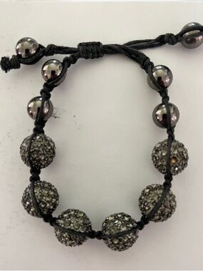 Black Crystal Pave Beaded Adjustable Bracelet